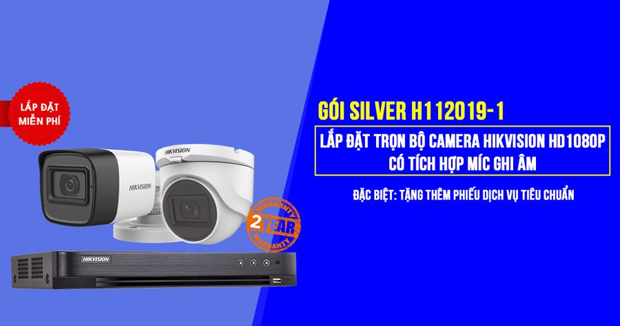 Trọn bộ 2 camera HIKVISION HD1080P có tích hợp Mic (SILVER H112019-1)